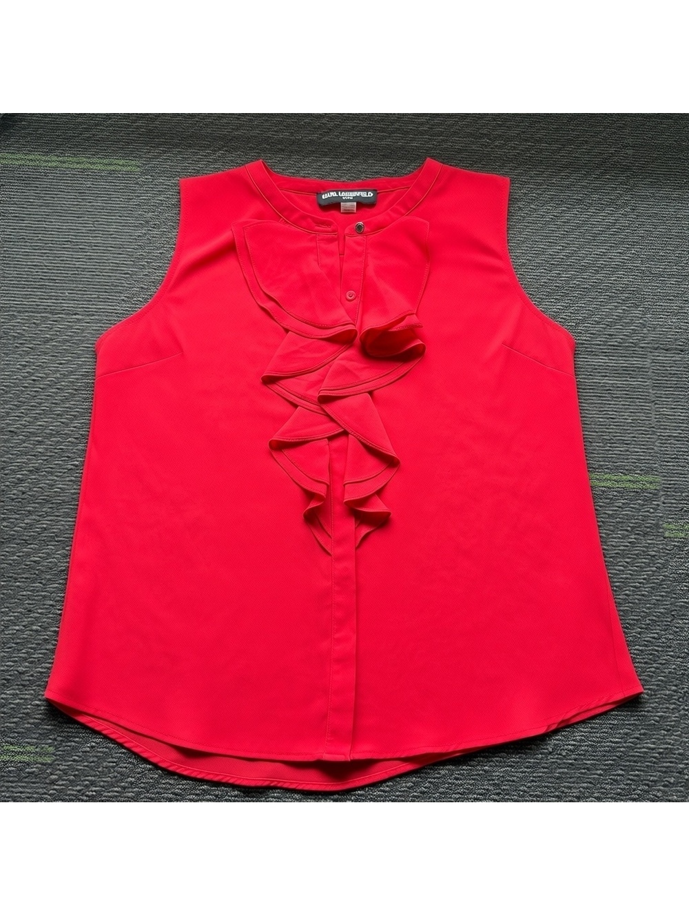 Karl Lagerfeld Paris, Red Sakeri Ruffle Detail Sleeveless Blouse Size XL